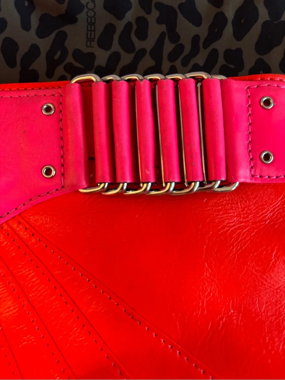 Rebecca Minkoff Park Avenue Two-Tone Leather Clutch -  Hot Pink & Coral